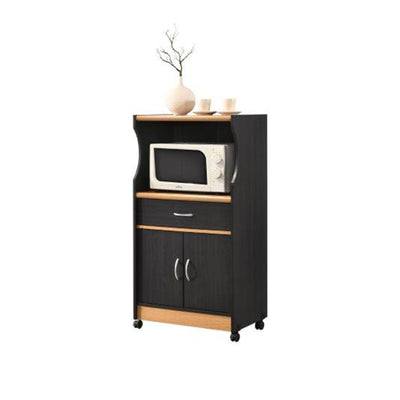 Hodedah Wheeled Microwave Island Cart w/ Drawer & Cabinet Storage (Open Box)