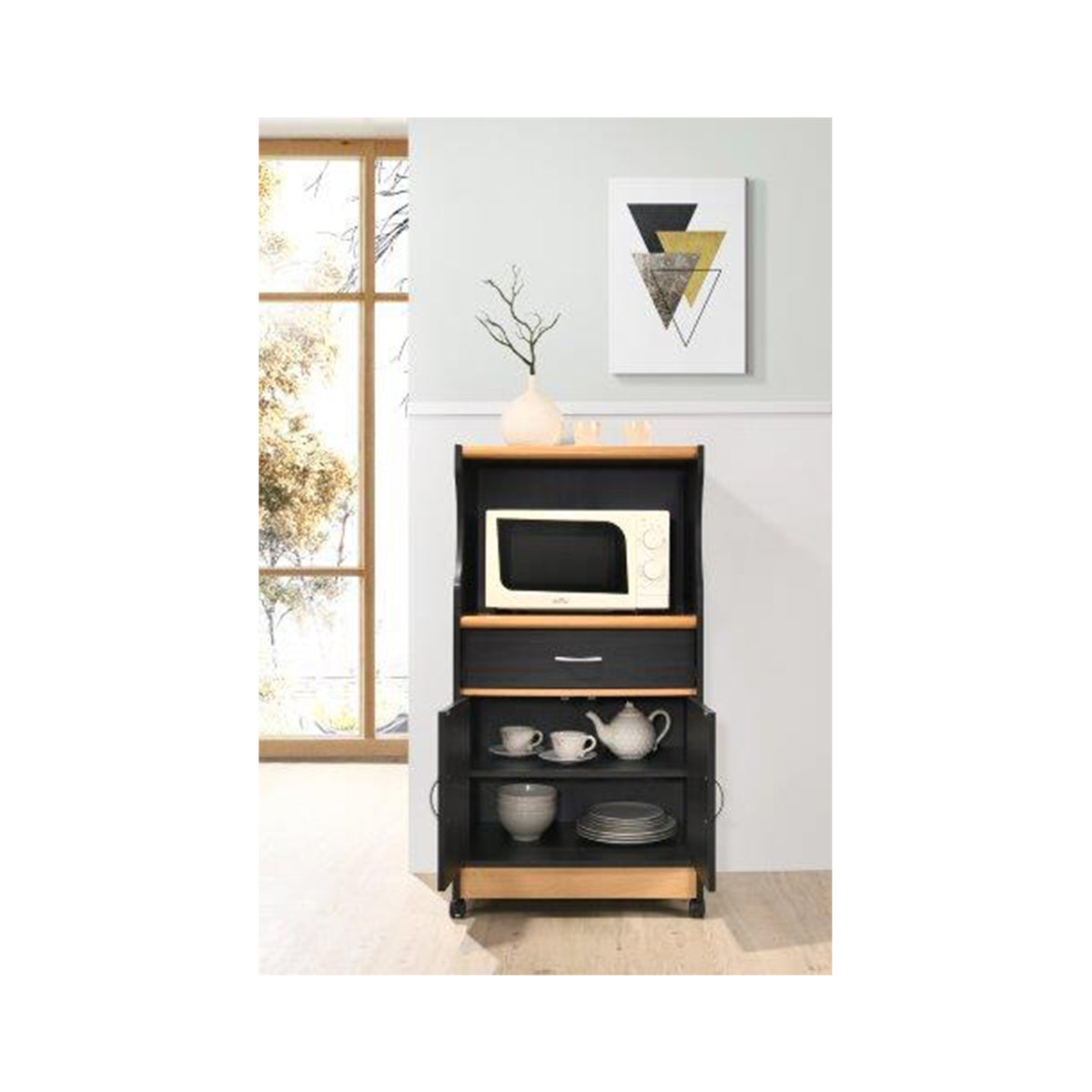 Hodedah Wheeled Microwave Island Cart w/ Drawer & Cabinet Storage (Open Box)
