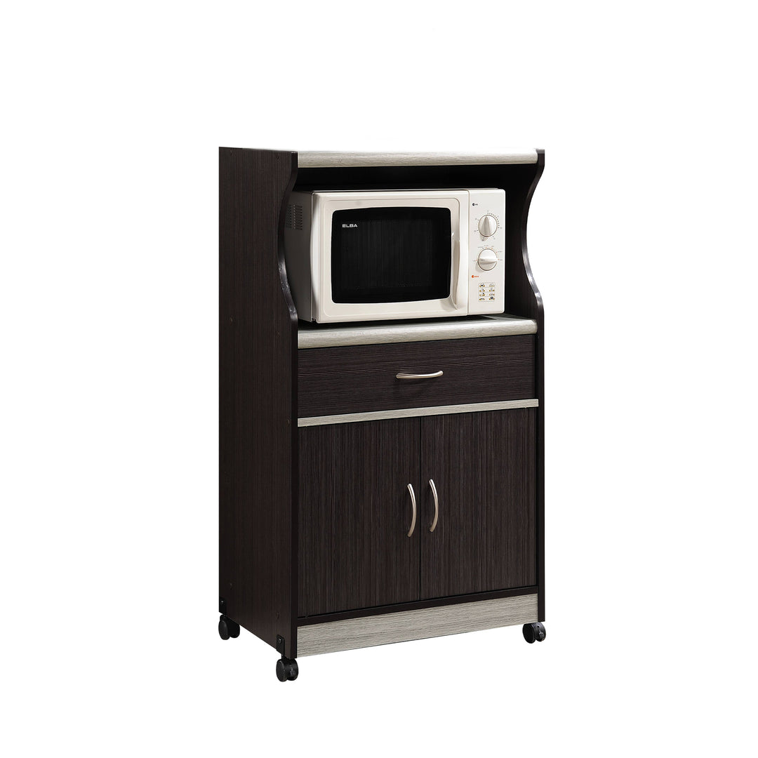 Hodedah Wheeled Microwave Island Cart w/ Drawer and Cabinet Storage, Choco Grey - VMInnovations