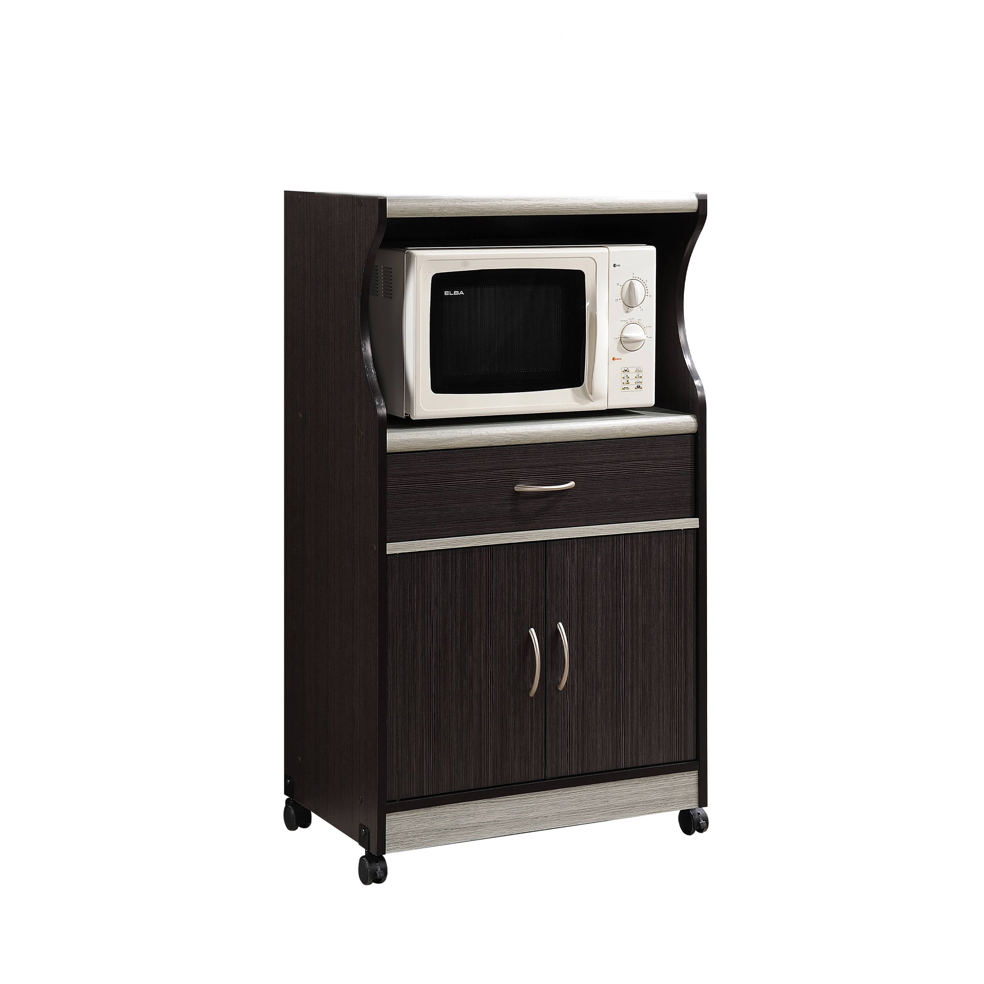 Hodedah Wheeled Microwave Island Cart w/ Drawer and Cabinet Storage (Open Box)