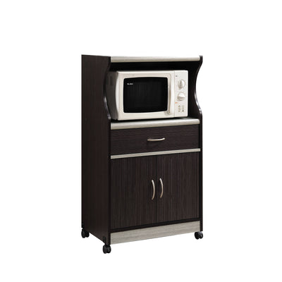 Hodedah Wheeled Microwave Island Cart w/ Drawer and Cabinet Storage, Choco Grey