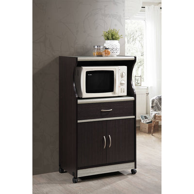 Hodedah Wheeled Microwave Island Cart w/ Drawer and Cabinet Storage, Choco Grey