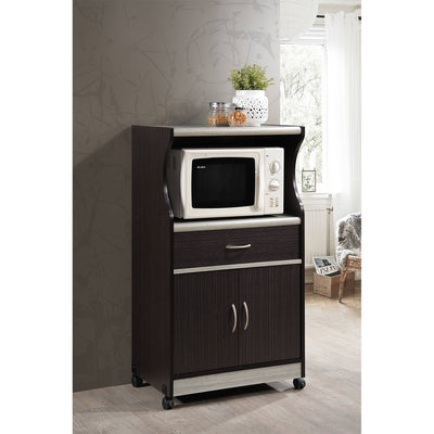 Hodedah Wheeled Microwave Island Cart w/ Drawer and Cabinet Storage (Open Box)
