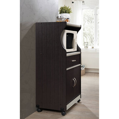 Hodedah Wheeled Microwave Island Cart w/ Drawer and Cabinet Storage (Used)