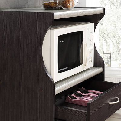 Hodedah Wheeled Microwave Island Cart w/ Drawer and Cabinet Storage (Used)