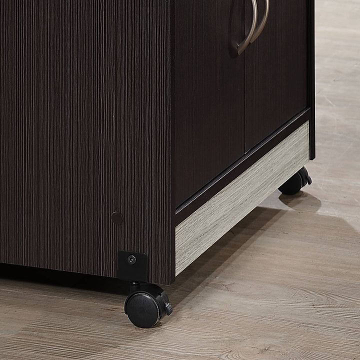 Hodedah Wheeled Microwave Island Cart w/ Drawer and Cabinet Storage, Choco Grey - VMInnovations