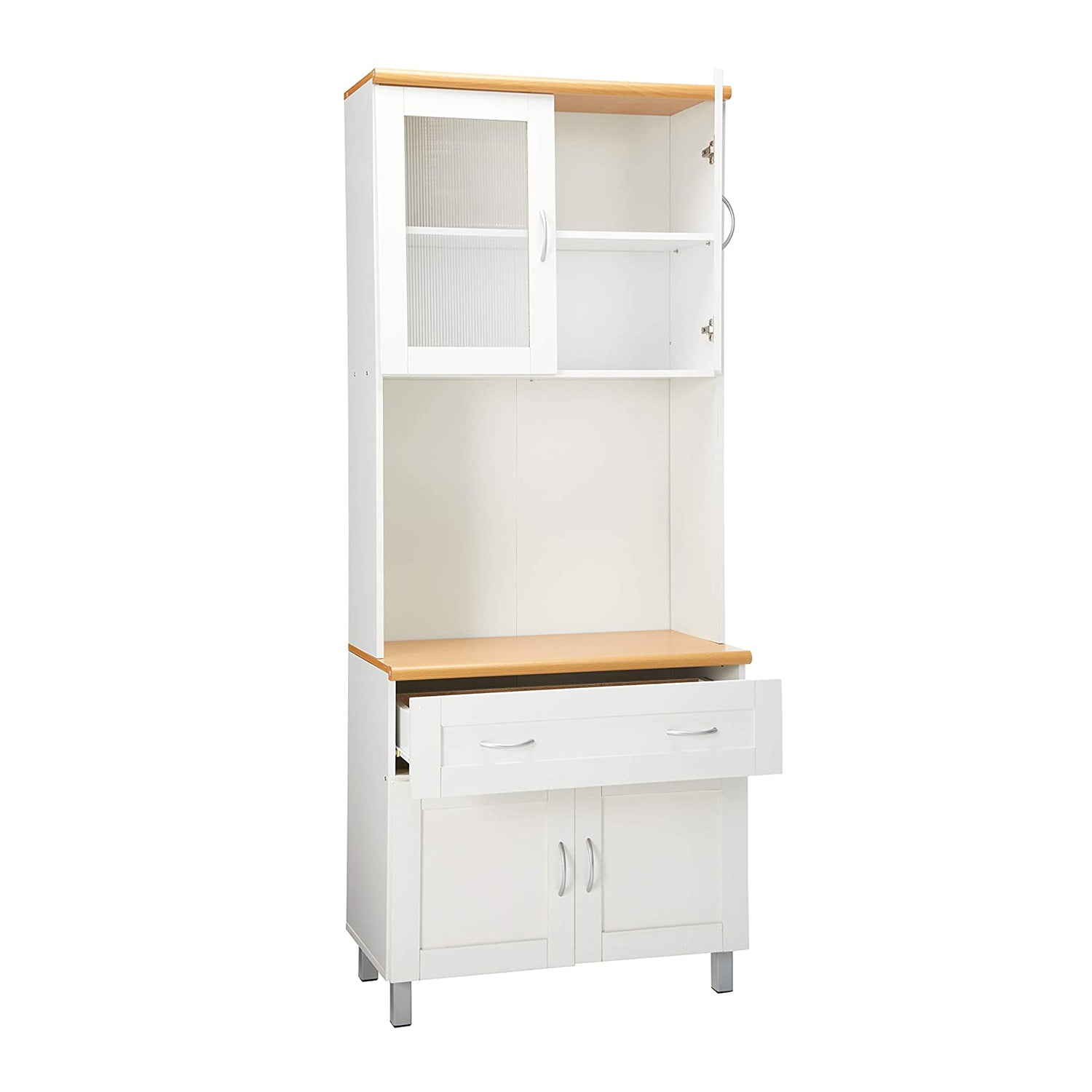 Hodedah HIK92 Kitchen China Cabinet with Transparent Doors and 4 Shelves, White