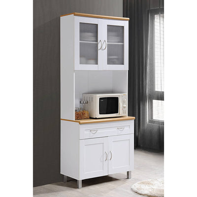 Hodedah HIK92 Kitchen China Cabinet with Transparent Doors and 4 Shelves, White