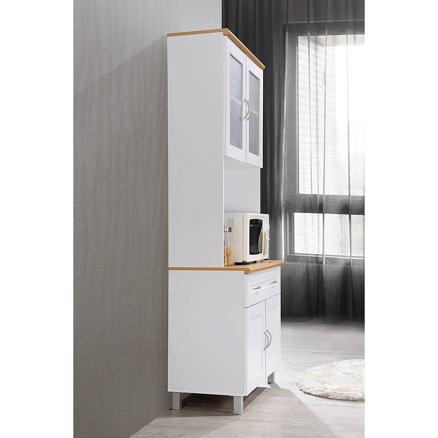 Hodedah HIK92 Kitchen China Cabinet with Transparent Doors and 4 Shelves, White