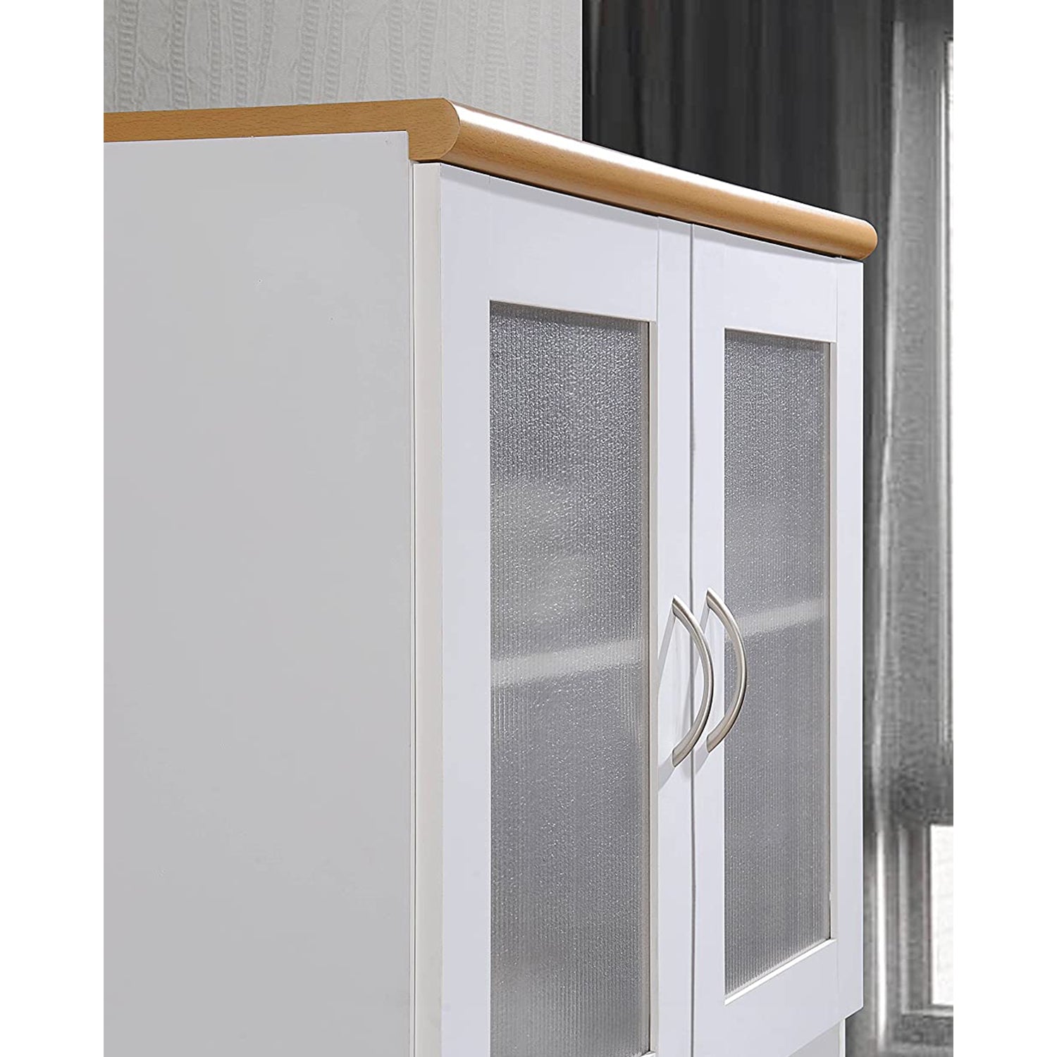 Hodedah HIK92 Kitchen China Cabinet with Transparent Doors and 4 Shelves, White