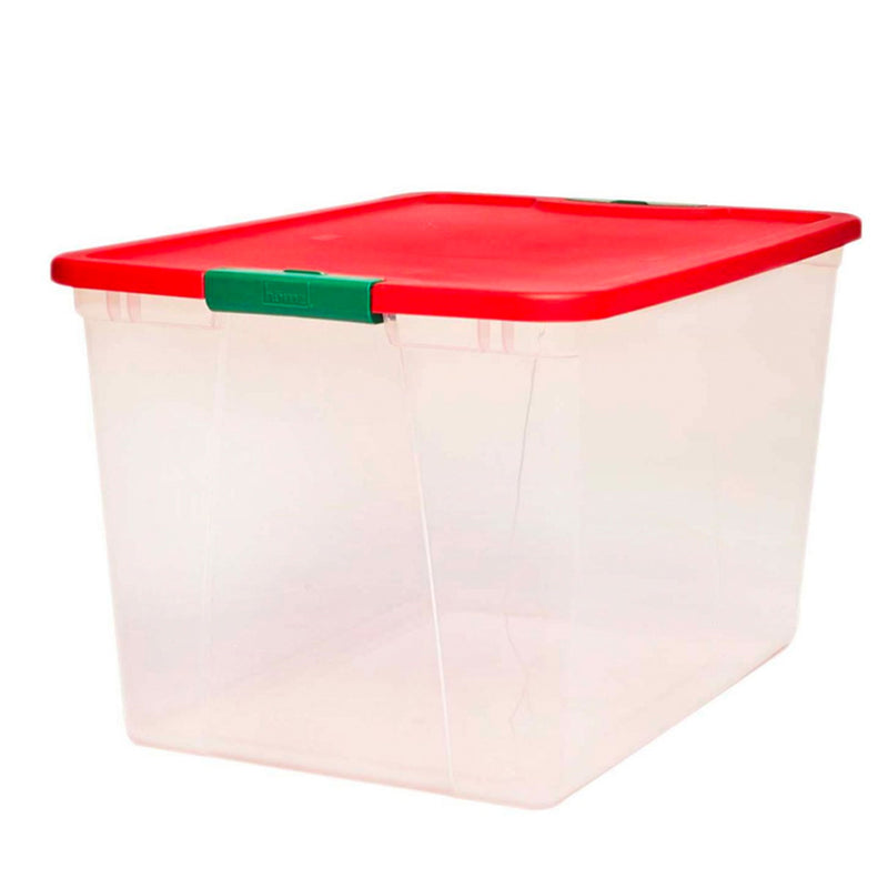Homz 64 Qt Secure Latch Clear Plastic Storage Container Bin w/ Red Lid, 2 Pack