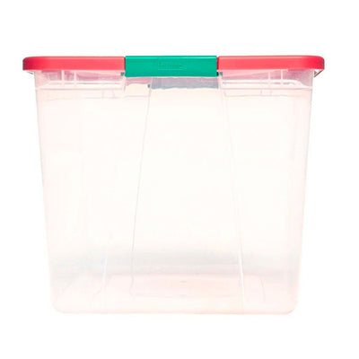 Homz 64 Qt Secure Latch Clear Plastic Storage Container Bin w/ Red Lid, 2 Pack