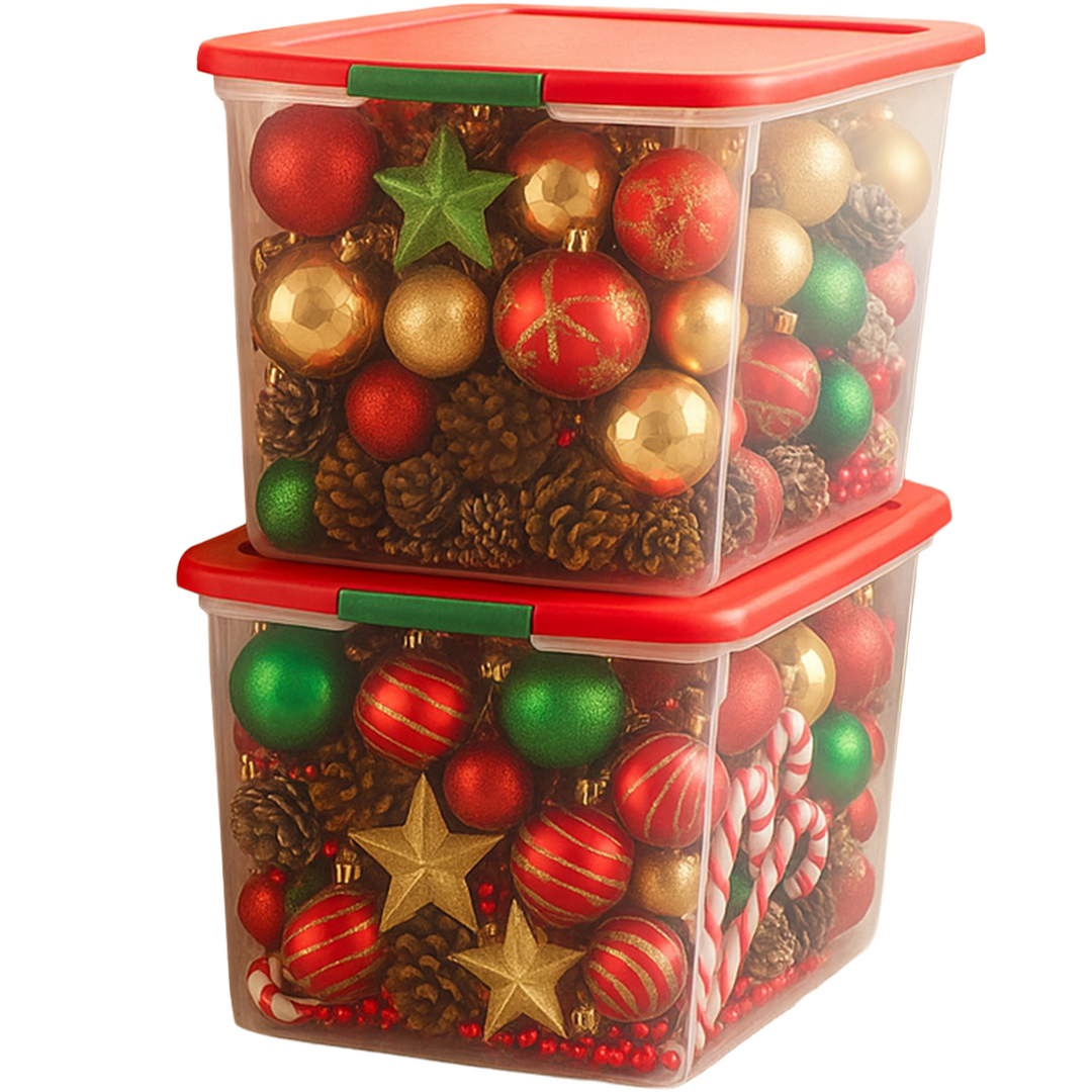 Homz 64 Qt Secure Latch Clear Plastic Storage Container Bin w/ Red Lid, 2 Pack