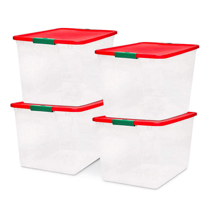 Homz 64 Qt Secure Latch Clear Plastic Storage Container Bin w/ Red Lid, 2 Pack