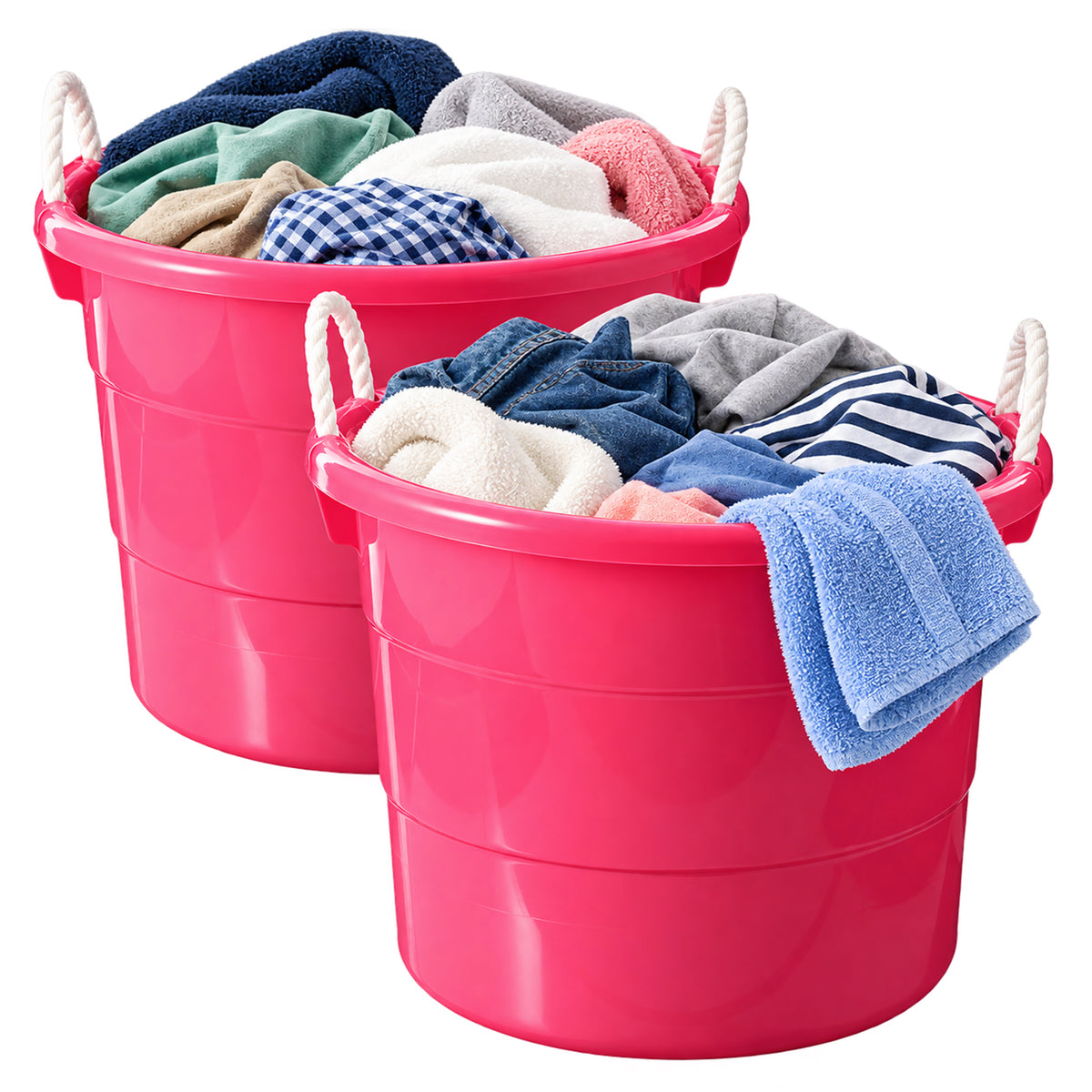 Homz Plastic 18 Gallon Utility Storage Bucket Tub w/ Rope Handle, Pink (2 Pack) (Refurbished) - VMInnovations