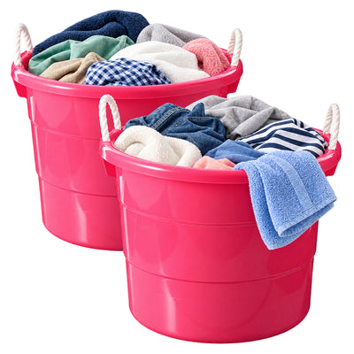 Homz Plastic 18 Gallon Utility Storage Bucket Tub w/ Rope Handle, Pink (2 Pack) (Refurbished) - VMInnovations