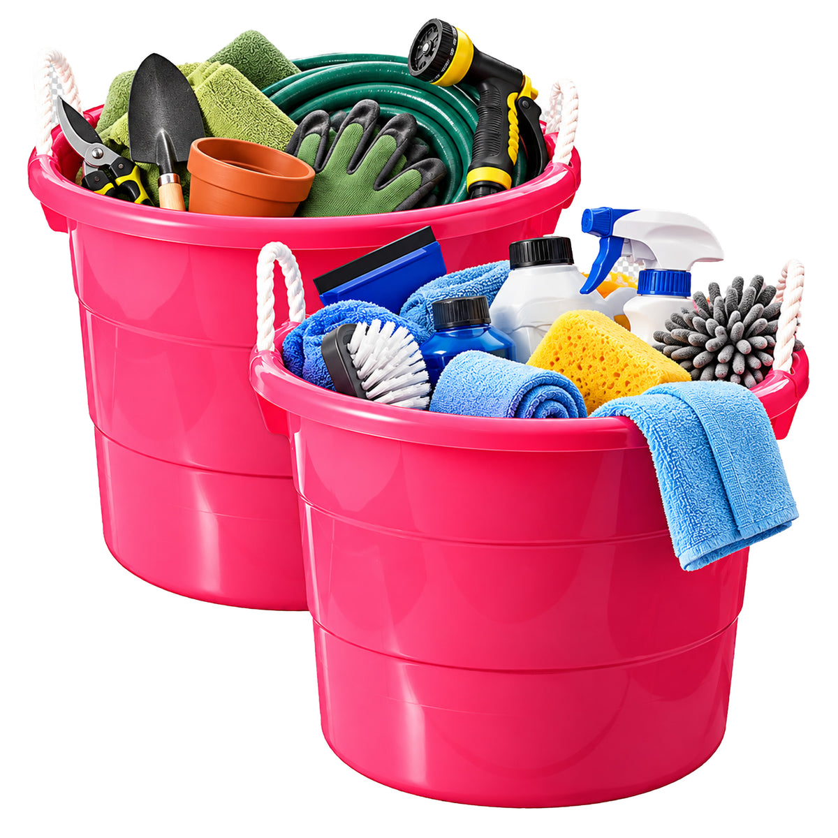 Homz Plastic 18 Gallon Utility Storage Bucket Tub w/ Rope Handle, Pink (2 Pack) (Refurbished) - VMInnovations