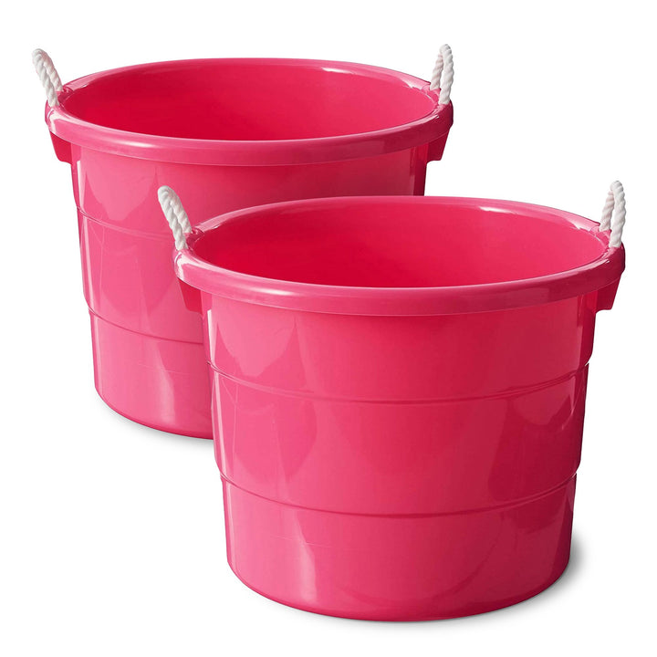 Homz Plastic 18 Gal Utility Bucket Tub w/ Rope Handle, Pink (2 Pack)