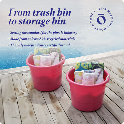Homz Plastic 18 Gal Storage Bucket Tub w/ Rope Handle, Pink (2 Pack) (Open Box) - VMInnovations
