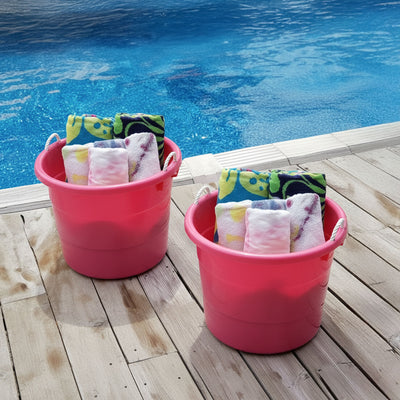 Homz Plastic 18 Gal Storage Bucket Tub w/ Rope Handle, Pink (2 Pack) (Open Box) - VMInnovations