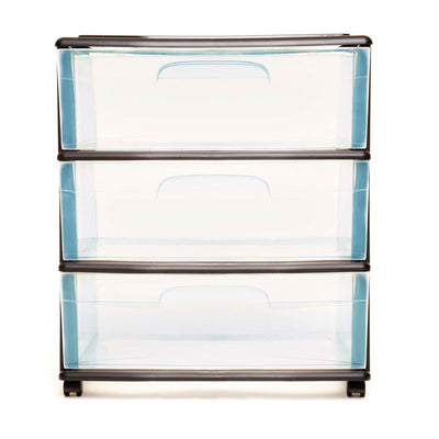 Homz Tall Solid Plastic 3 Drawer Medium Storage Cart with Wheels, Black (2 Pack)