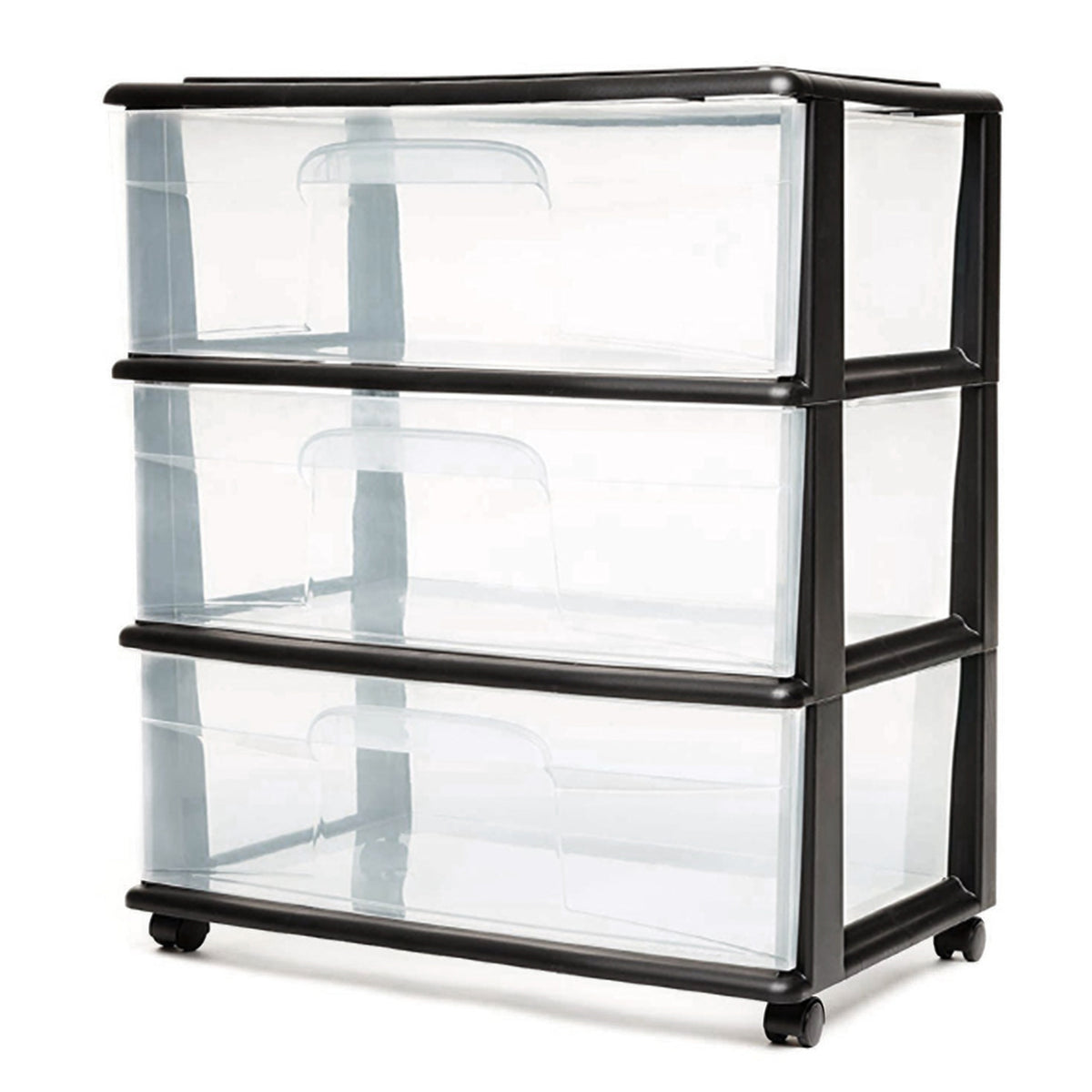 Homz Tall Plastic 3 Drawer Medium Storage Cart with Wheels, Black (Open Box)