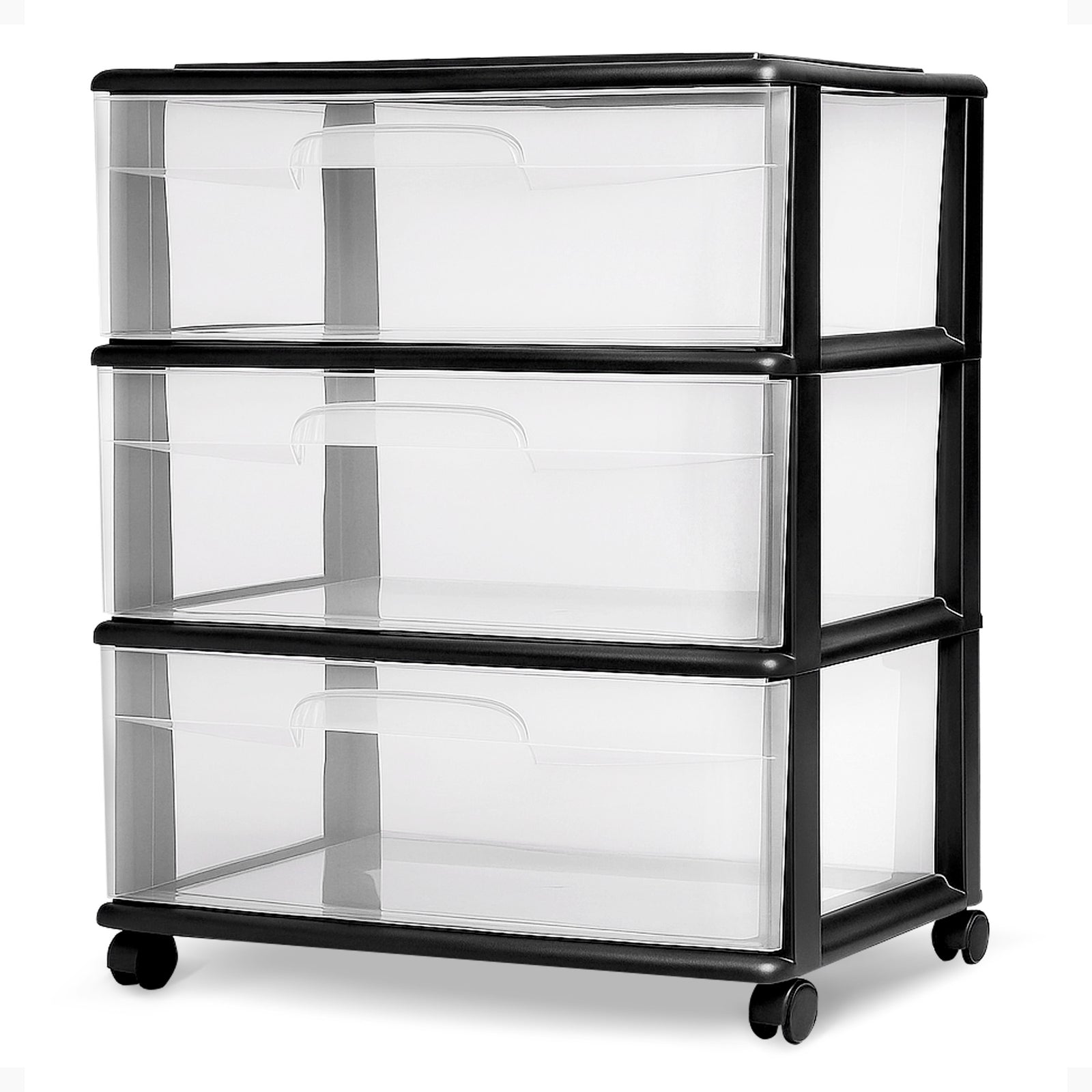 Tall Solid Plastic 3 Drawer Medium Storage Cart w/ Caster Wheels, Black (Used) - VMInnovations
