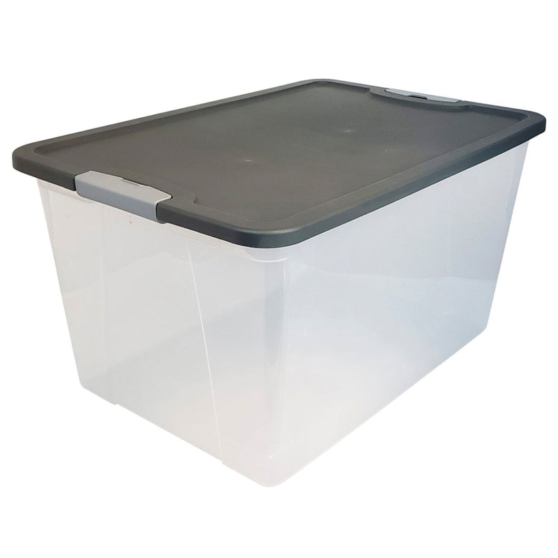 Homz 64 Qt Latching Large Clear Plastic Container Bin w/ Gray Lid (Open Box)