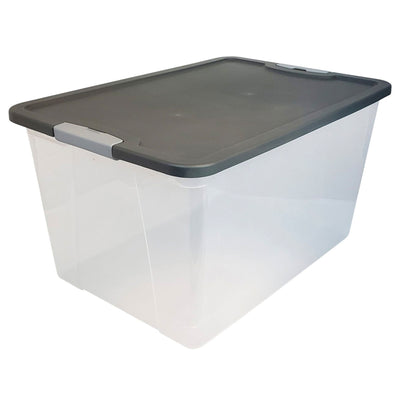 64 Qt Secure Latching Large Clear Plastic Storage Bin w/ Gray Lid (2 Pack)(Used)