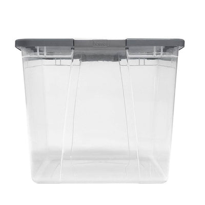 64 Qt Secure Latching Large Clear Plastic Storage Bin w/ Gray Lid (2 Pack)(Used)