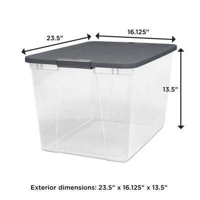 64 Qt Secure Latching Large Clear Plastic Storage Bin w/ Gray Lid (2 Pack)(Used)
