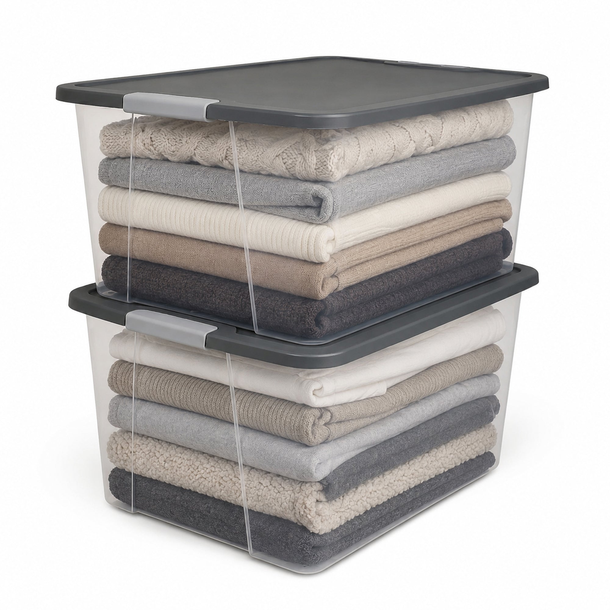 Homz 64Qt Stackable Plastic Storage Bin Container Box w/Latch Lid 2PK(Open Box)