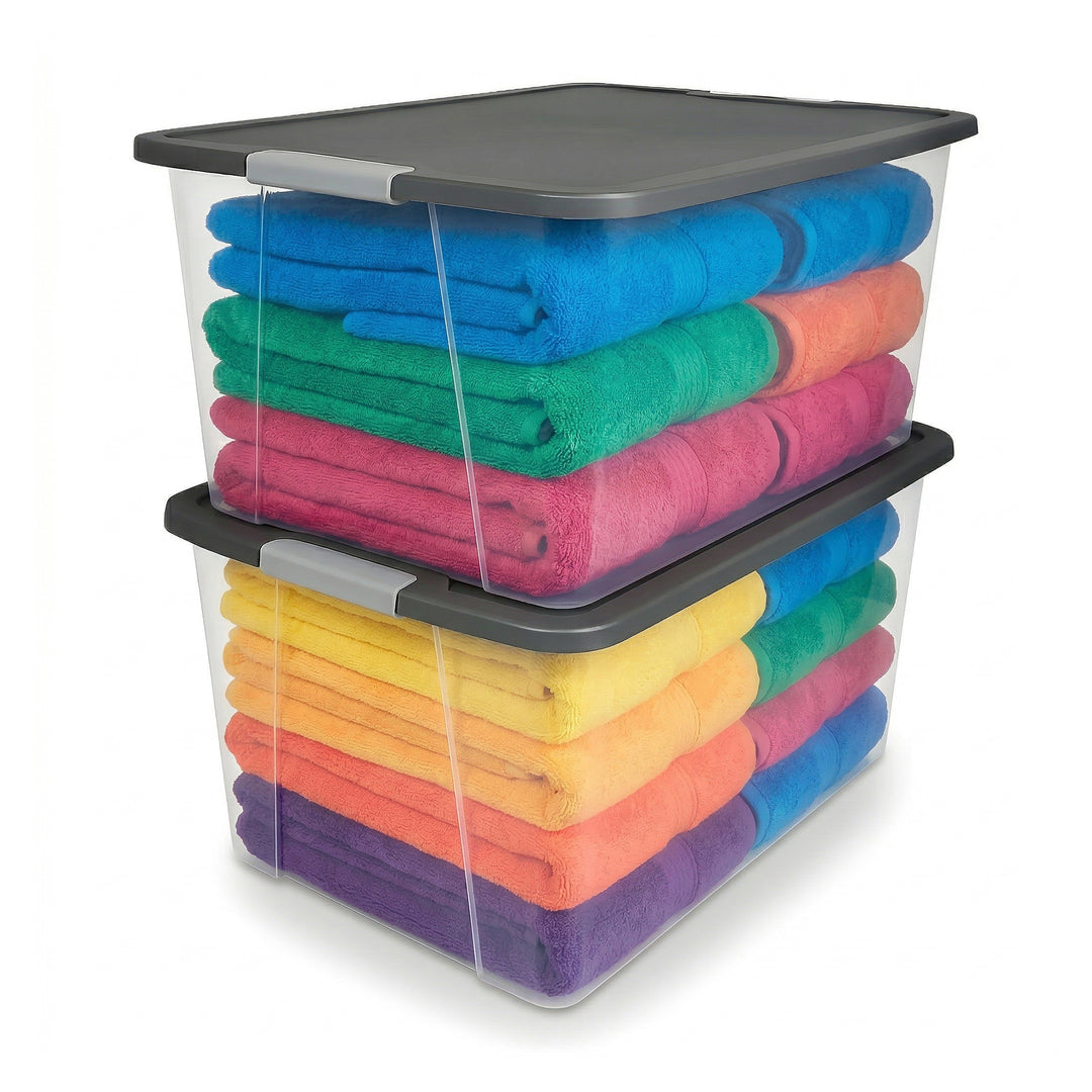 Homz 64 Qt Secure Latching Large Clear Plastic Storage Bin w/ Gray Lid (4 Pack)