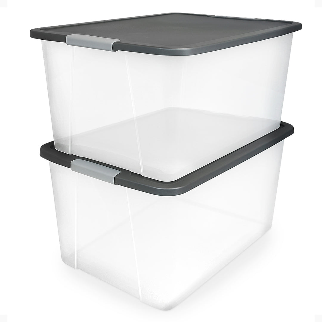 Homz 64Qt Stackable Plastic Storage Bin Container Box w/Latch Lid 2PK(Open Box)