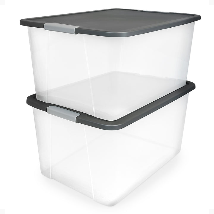 Homz 64Qt Stackable Plastic Storage Bin Container Box w/Latch Lid 2PK(Open Box)