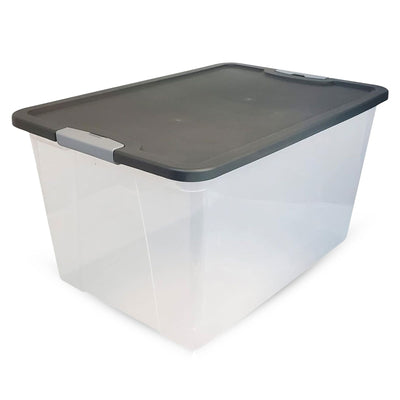 Homz 64Qt Stackable Plastic Storage Bin Container Box w/Latch Lid, Gray (2 Pack) - VMInnovations