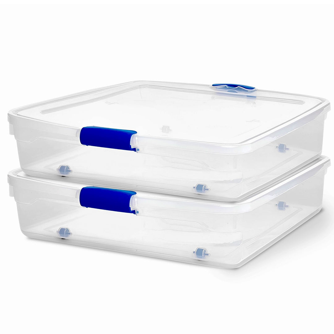 Homz 56 Quart Underbed Secure Latching Clear Plastic Storage Container, (2 Pack)