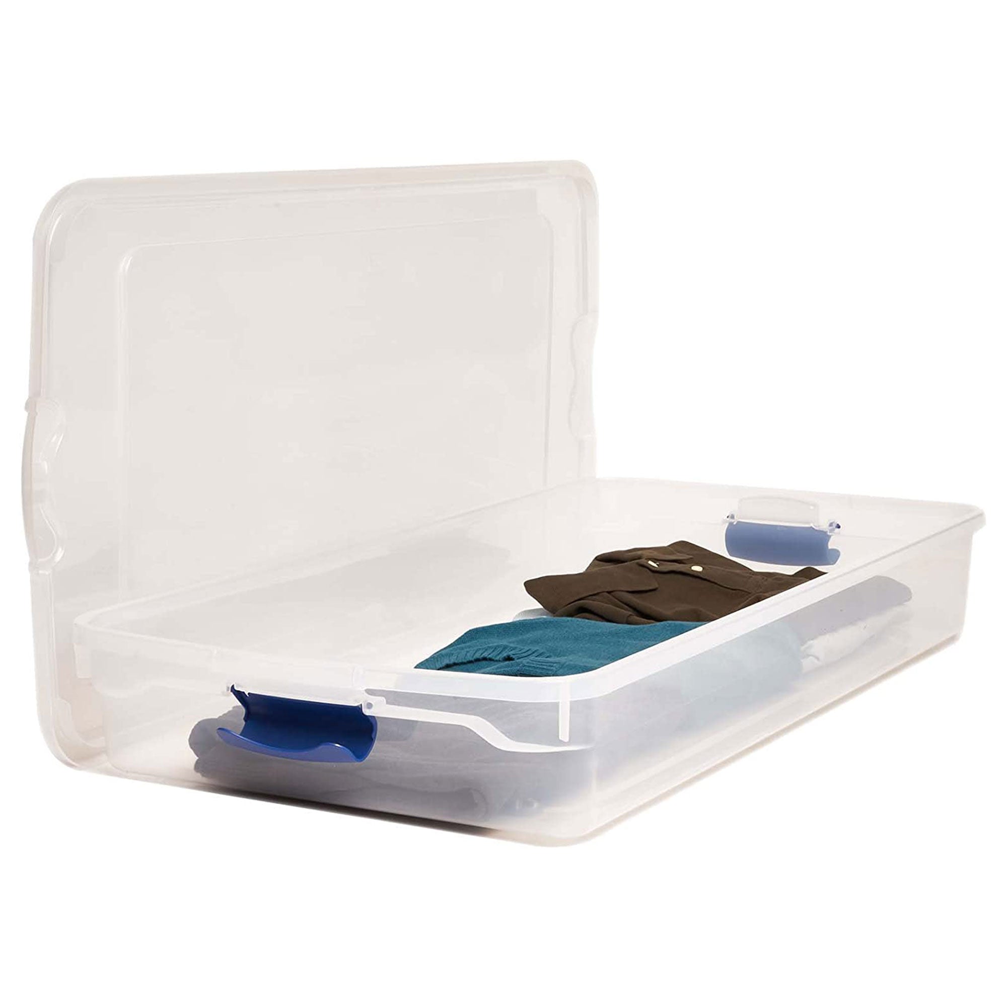 Homz 60 Quart Underbed Secure Latching Clear Plastic Storage Container, (2 Pack) - VMInnovations