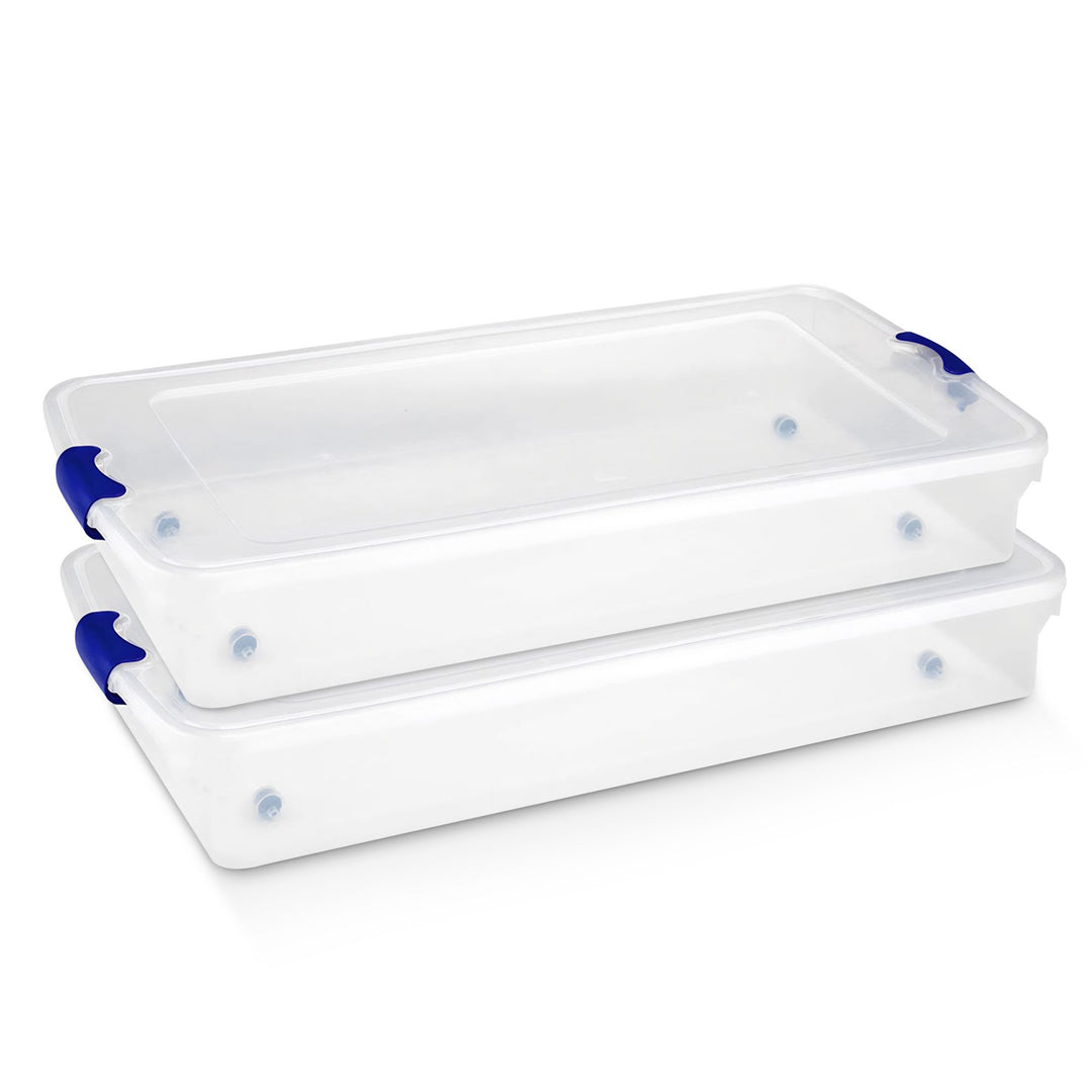 Homz 60 Quart Underbed Secure Latching Clear Plastic Storage Container, (2 Pack)