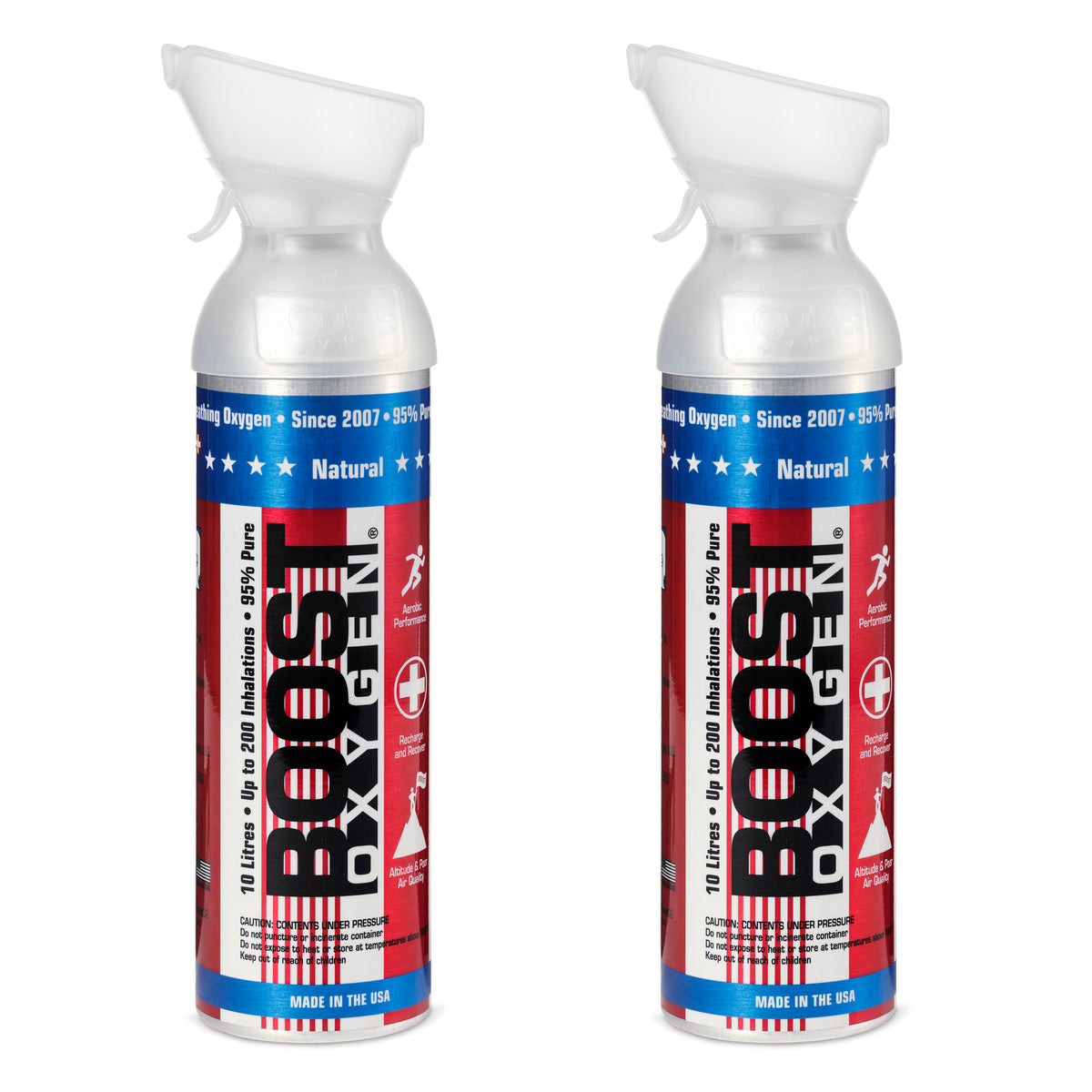 2 Pack 10L Boost Oxygen Stars and Stripes Pure Canned Oxygen Canister, Natural