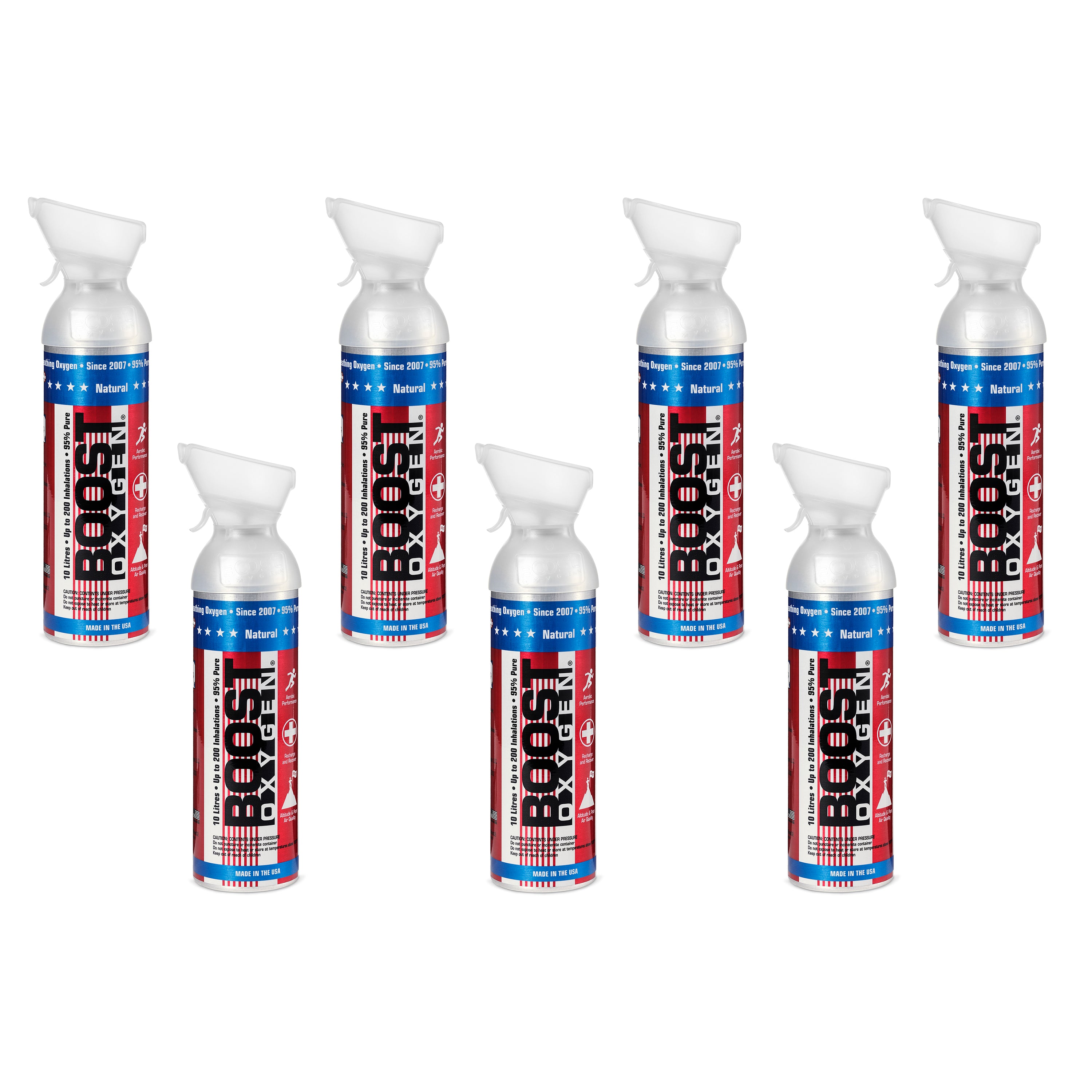 7 Pack 10L Boost Oxygen Stars and Stripes Pure Canned Oxygen Canister, Natural - VMInnovations