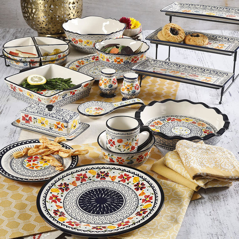 Gibson Elite Luxembourg Hand Painted 16 Piece Dinnerware Set, Blue/Cream Floral