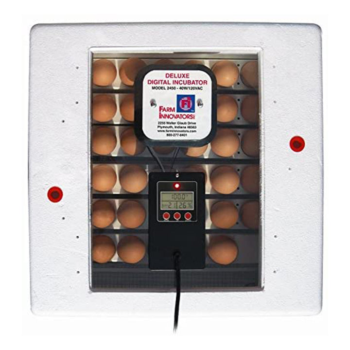 Farm Innovators 2450 Digital Circulated Air Incubator w/ Auto Egg Turner, White