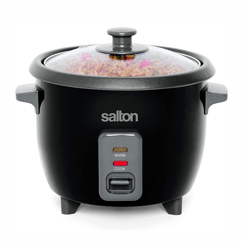 Salton RC1653 Automatic Steel 6 Cup Rice Cooker and Food Steamer with Lid, Black