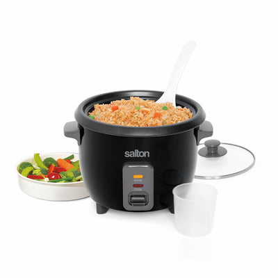 Salton RC1653 Automatic Steel 6 Cup Rice Cooker and Food Steamer with Lid, Black