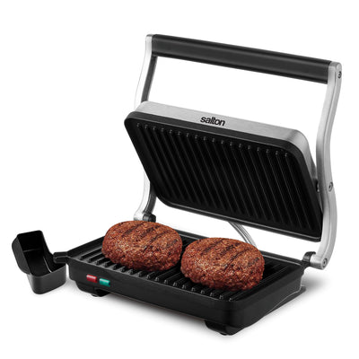 Salton Panini Grill Non Stick Electric Sandwich Press, Stainless Steel(Open Box) - VMInnovations