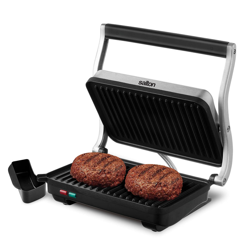 Salton Panini Grill Non Stick Electric Sandwich Press, Stainless Steel(Open Box)