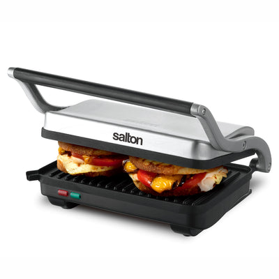 Salton Panini Grill Non Stick Electric Sandwich Press, Stainless Steel(Open Box) - VMInnovations