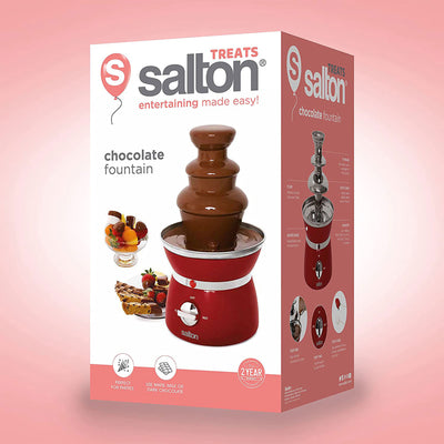 Salton 3 Tier Chocolate Fondue Fountain with 1.5 Pound Capacity, Red (Used)