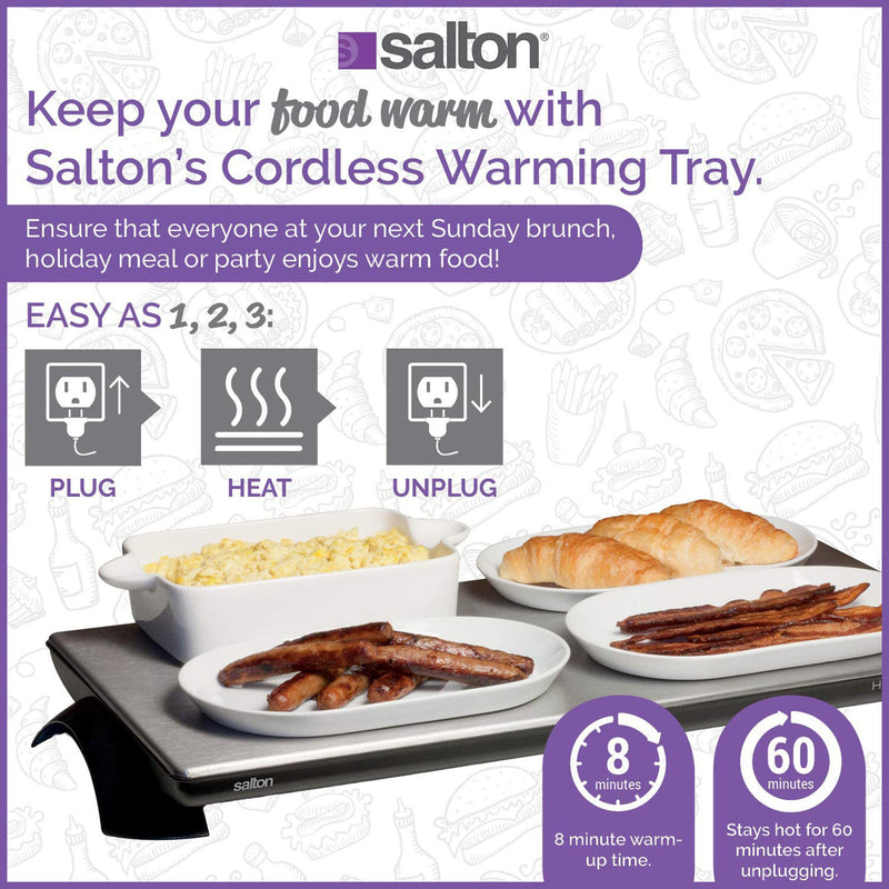 Salton  Warming Serving Snack Tray, Large, Stainless Steel/Black (Damaged)